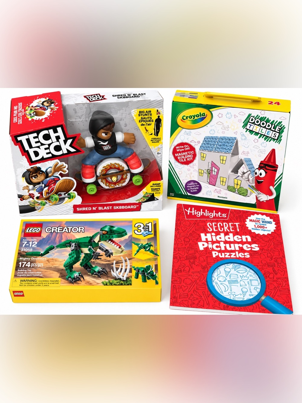 Kids Toy Activity Bundle LEGO Creator Tech Deck Crayola Highlights 4pc